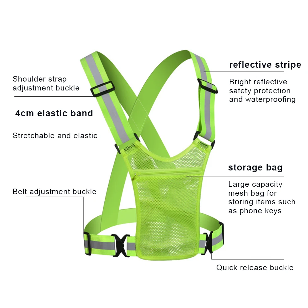 Night Running Vest Lightweight Reflective Safety Vest with Pouch Adjustable Strap High Visibility Cycling Vest for Night Riding