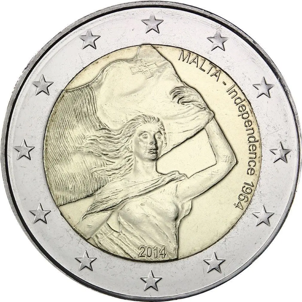 Moneta Commemorativa Malta 50 ° Anniversario Dell'Indipendenza Di Malta 2014 2 Euro Unc Nuovo Di Zecca