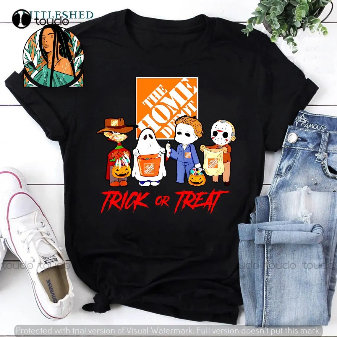 

Horror Movie Characters Chibi The Home Depot Trick Or Treat Halloween Vintage T-Shirt Hip Hop Shirts For Men Xs-5Xl Custom Gift