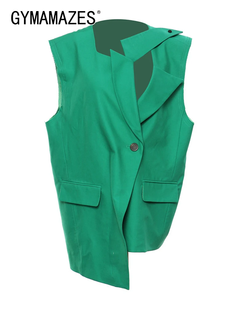 

GYMAMAZES Solid Vinatge Waistcoats For Women Irregular Collar Sleeveless Hollow Out Chic Casual Waistcoat Femlae Fashion Clothes