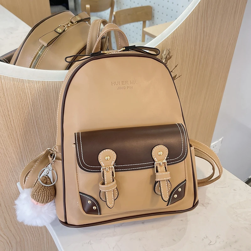 2022 Vintage Leather Backpacks Fashion Female School Backpack for Teenager Girls High Quality Designer Female Travel Bag Pack