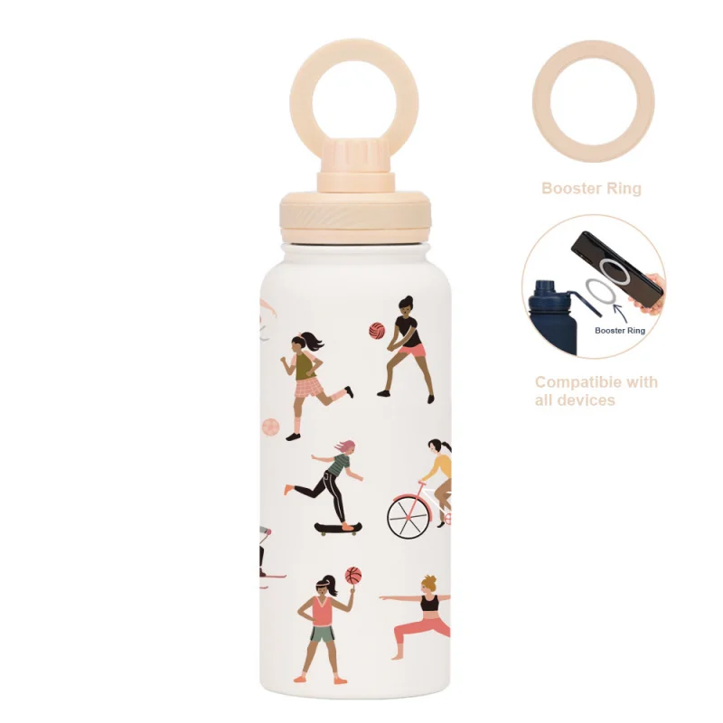 1000mL thermos water bottle with magnetic mobile phone holder Gym yoga print sports water bottle view 6