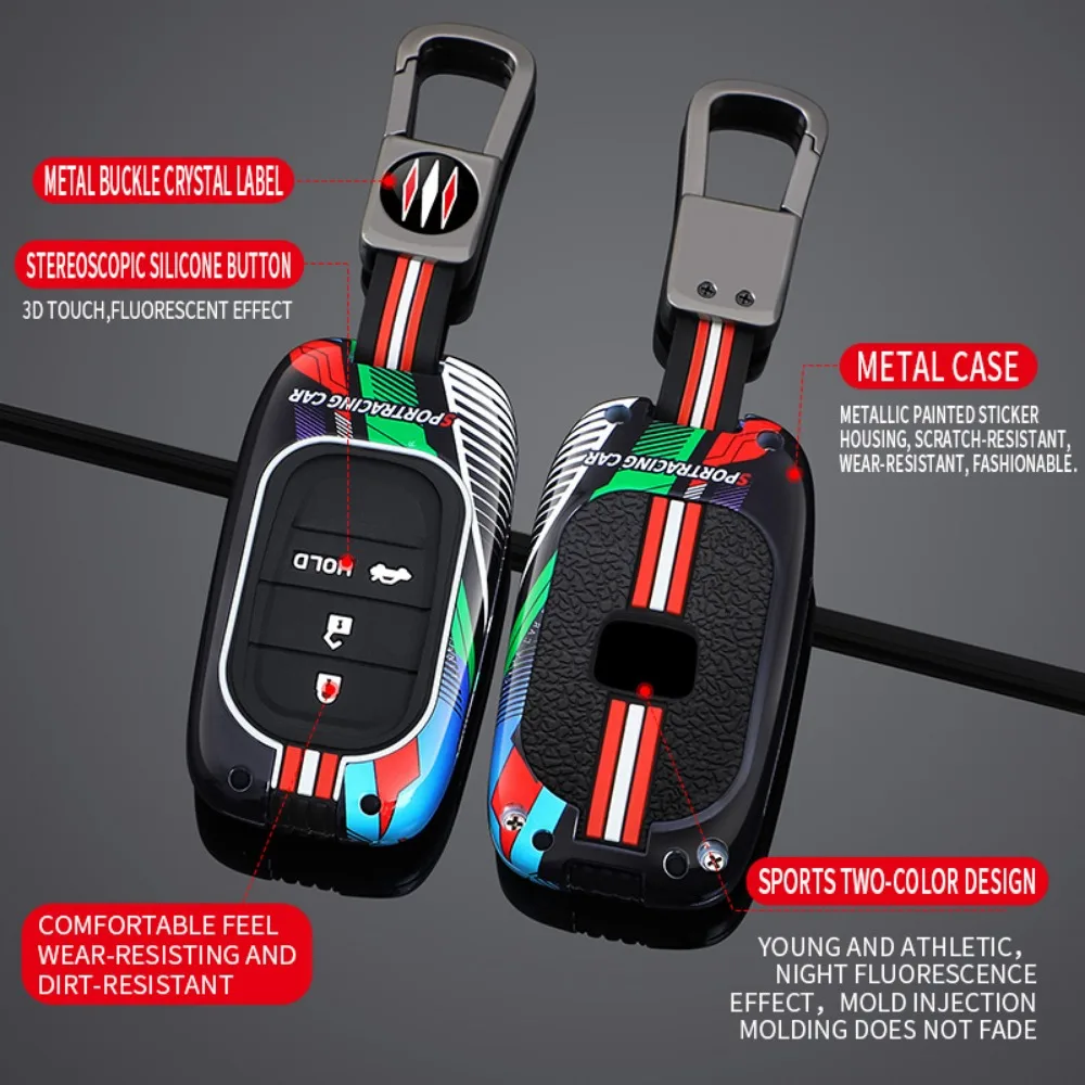 Racing Style Metal Silicone Car Key Case Cover Chell For Honda CR-V Civic Accord HR-V CRV HRV Fit City Odyssey XRV Hrv