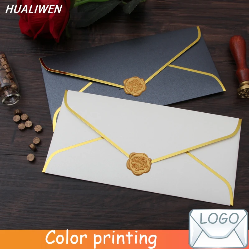 10pcs/set Gold Stamping Envelopes Creative Retro European Business Envelope Letter Paper Envelope Wedding Invitation Gift