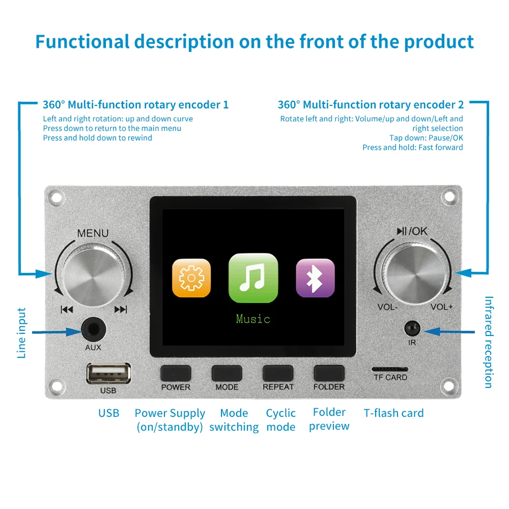 Multifunction Bluetooth Audio Decoder Hi-Fi Stereo Audio Decoder Module Support I2S Digital Output Player Equalizer
