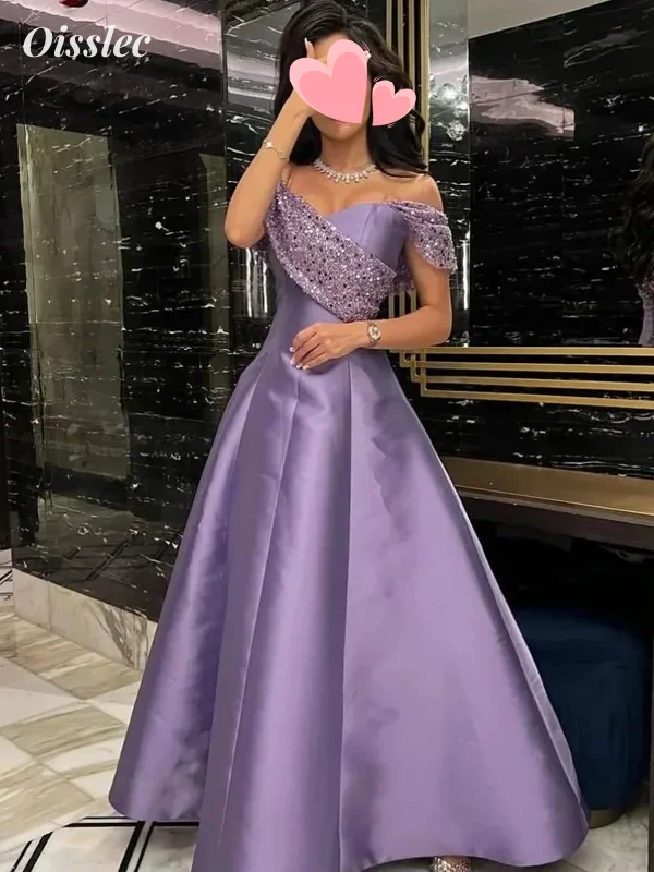 

Элегантное винтажное милое фиолетовое платье Oisslec с блестками и открытыми плечами, индивидуальное официальное платье для выпускного вечера, вечерние платья