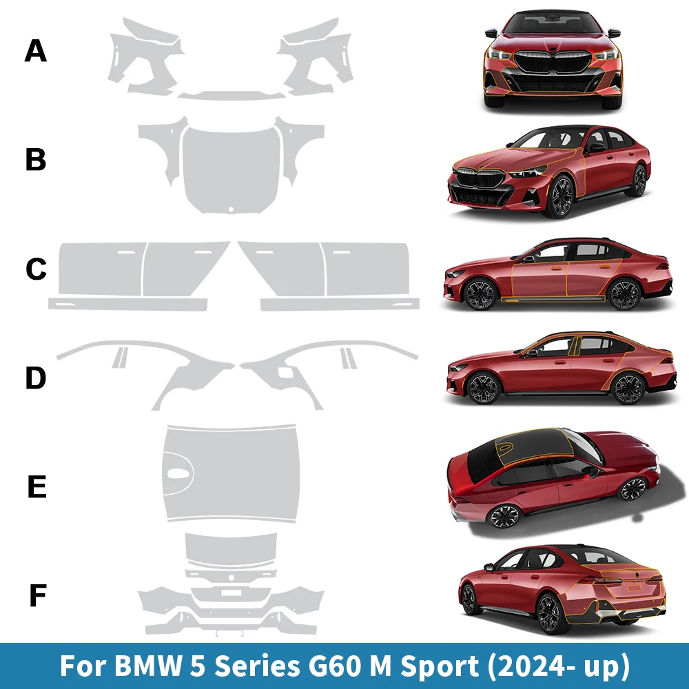 

KUNGKIC for BMW G60 5 Series M Sport 2024 Car Body Sticker Precut Paint Protection Film Anti-Scratch TPU Clear Bra PPF 8.5mil