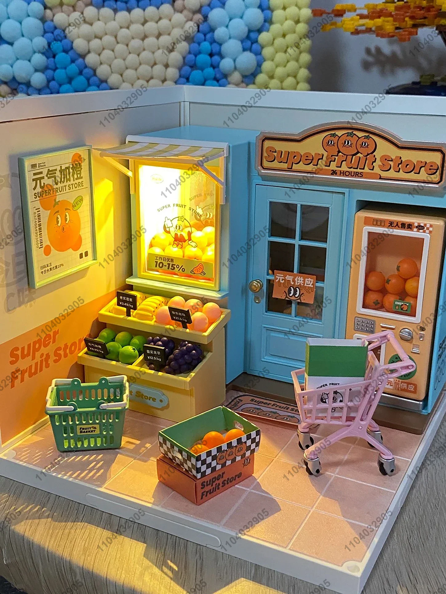 Play House Dollhouse Miniature House 3D Puzzle Coffee Shop Bookstore Convenience Store Assembly Toy With Lights Scenario Display 3