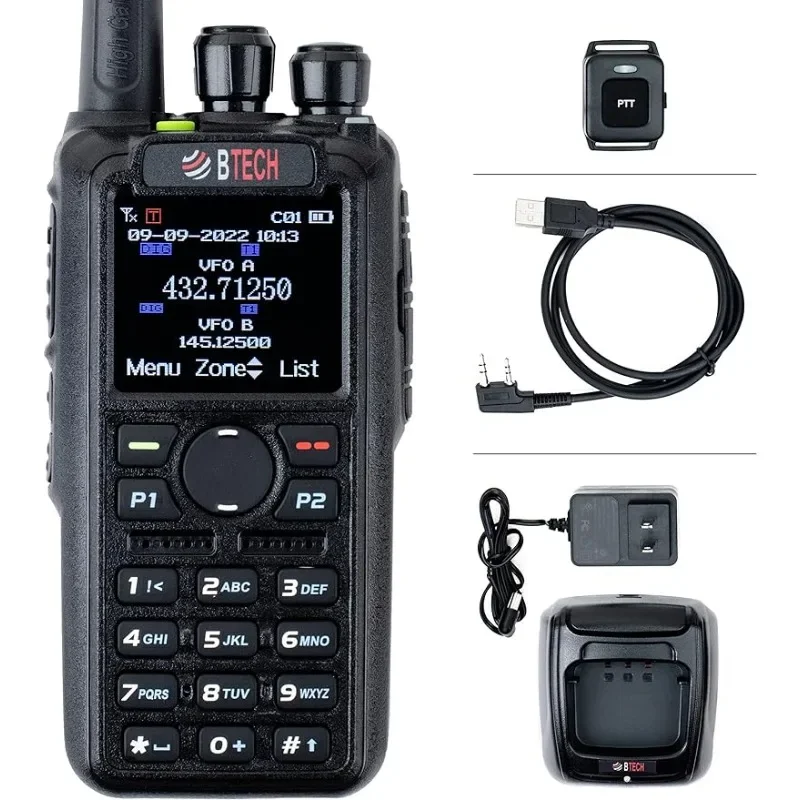

BTECH DMR-6X2 PRO Digital DMR and Analog 7-Watt Dual Band Two-Way Radio (136-174MHz VHF & 400-480MHz UHF). Supports Bluetooth, A