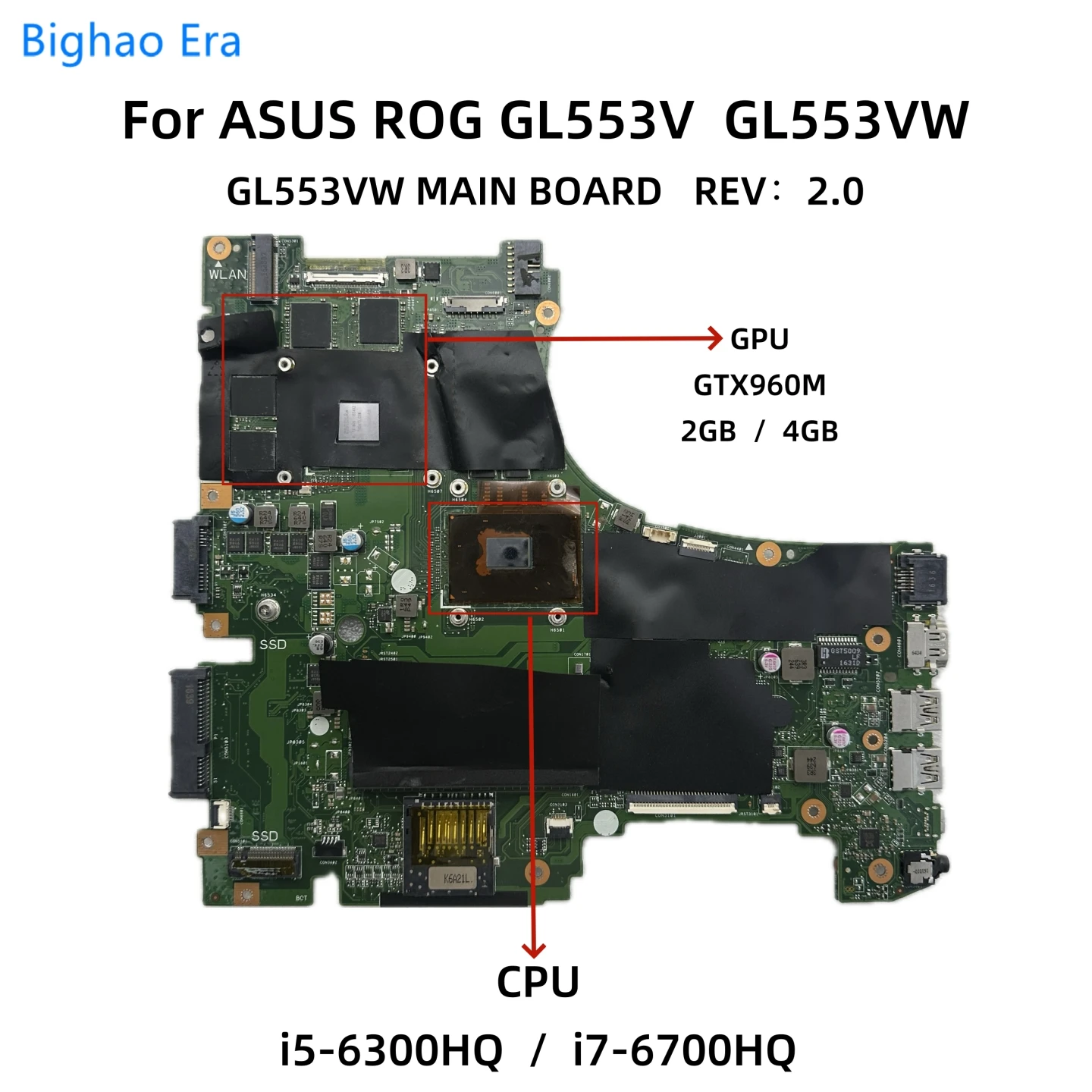

Материнская плата для ноутбука Asus ROG GL553V GL553VW с i5-6300HQ i7-6700HQ CPU DDR4 GTX960M 2 ГБ/4 Гб видеокарта GL553VW материнская плата