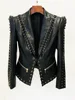 HIGH QUALITY Newest Fashion 2024 Designer Jacket Women's Rope Lacing Up Slim Fitting Leather Blazer 1