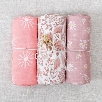 Elinfant 3PCS 100% Cotton Muslin Swaddle Blanket, Stroller Cover Nursing Cover,Baby Sleeping Quilt For Summer 1