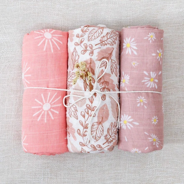 Elinfant 3PCS 100% Cotton Muslin Swaddle Blanket, Stroller Cover Nursing Cover,Baby Sleeping Quilt For Summer 1