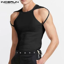 

Casual Streetwear Style New Men Tank Tops Sleeveless Body Fit O-neck Vests Fashion Male Solid Waistcoat S-5XL INCERUN Tops 2022