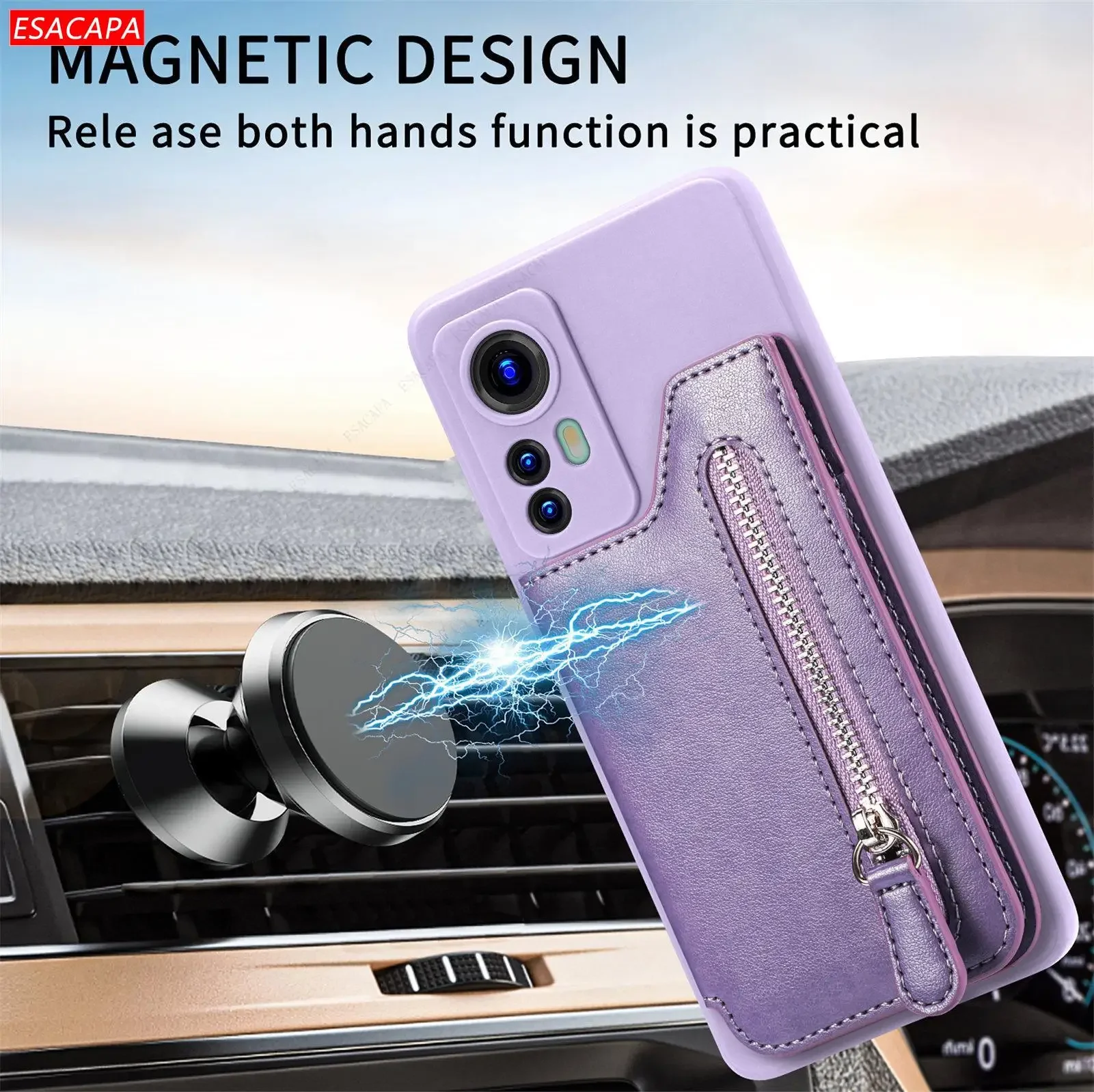 Zipper Wallet Leather Phone Case with Card Holder and Purse Compartment