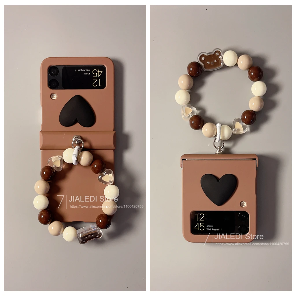 Charming Beaded Bracelet Love Hinge Phone Case with Hand Chain Cover