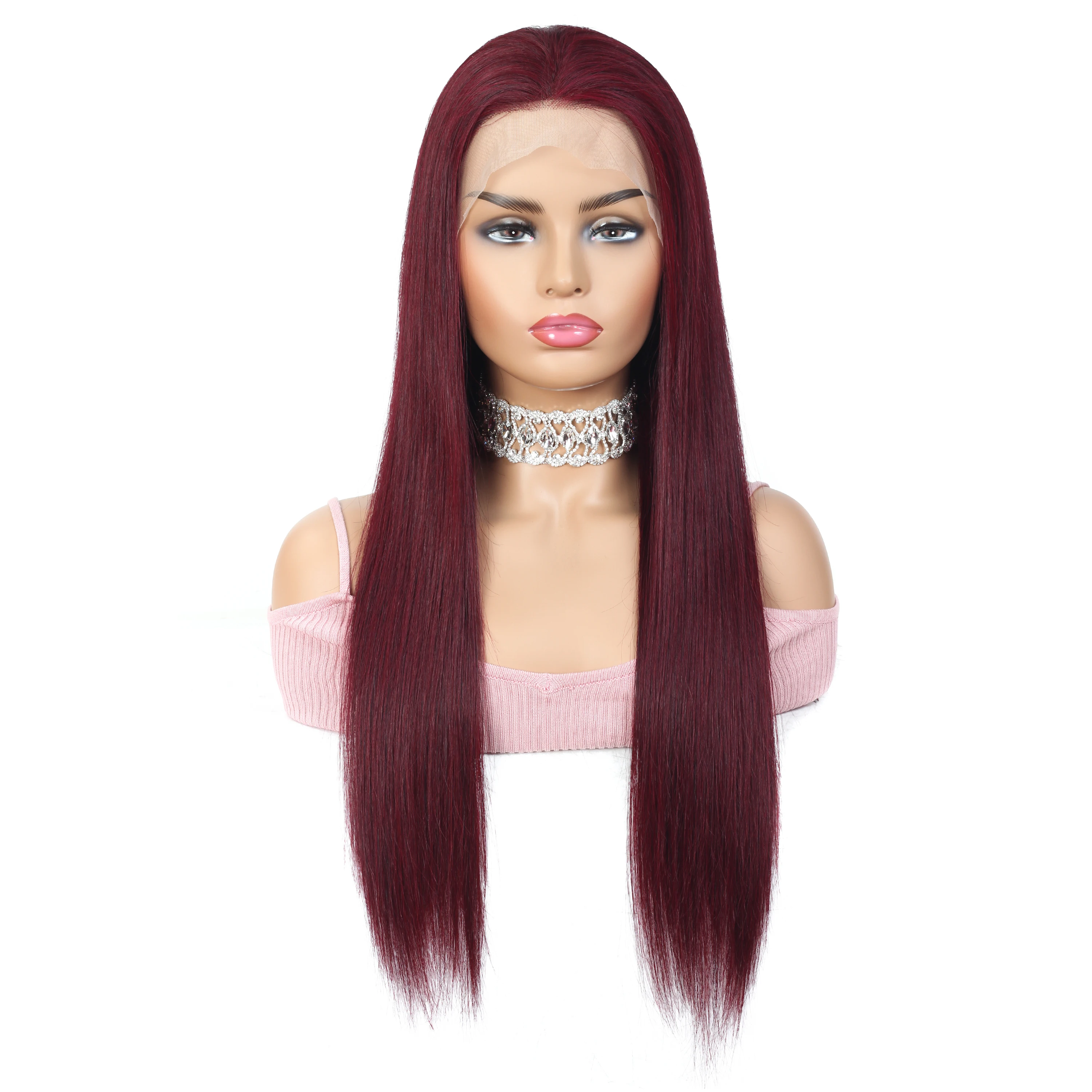Burgundy Transparent Lace Frontal Human Hair Wig Pre Plucked Red 99J Straight Colored 13x4 Lace Front Human Hair Wigs For Women 2