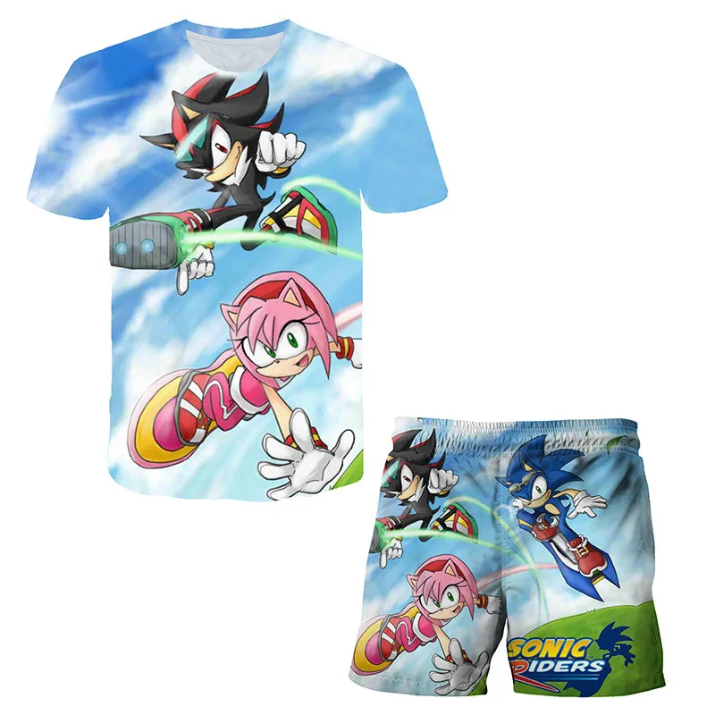 2022 Summer Kids Sonic- 3D Printed Anime Suits For Boys Girls Short Sleeve Sets Boys Clothes T-shirt Sets+Shorts 2 Piece Baby Clothing Sets near me