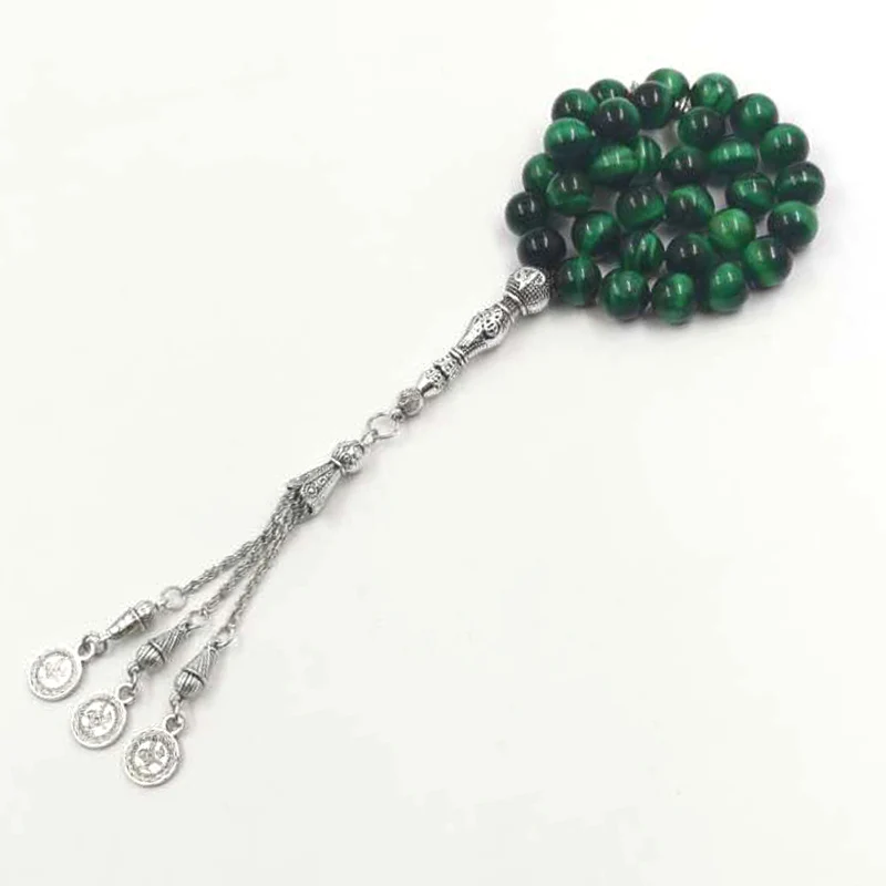 تسبيح حجر عين النمر الأخضر الطبيعي هدية عيد أضحى إ...