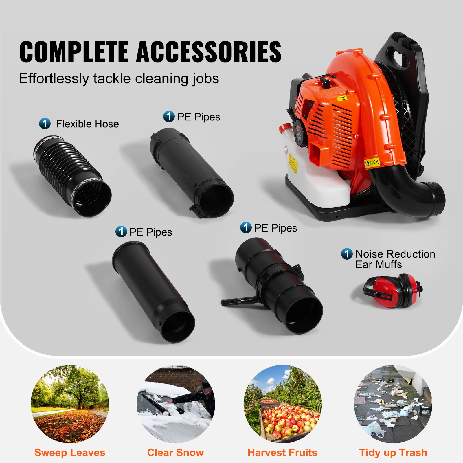 VEVOR Backpack Leaf Blower 79CC 2-Cycle Gas Leaf Blower with 3L Fuel Tank 930CFM Air Volume for Lawn Care&Leaf/ Snow Removal 6