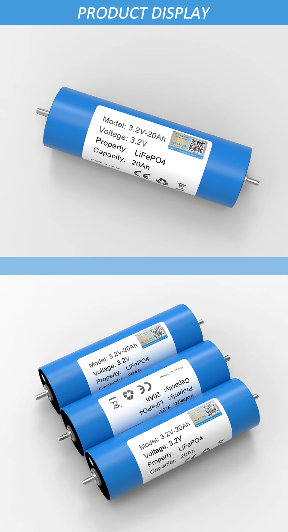 3.2V 20Ah Battery LiFePO4 phosphate Cell for 4S 12V 24V Motorcycle Car motor bat