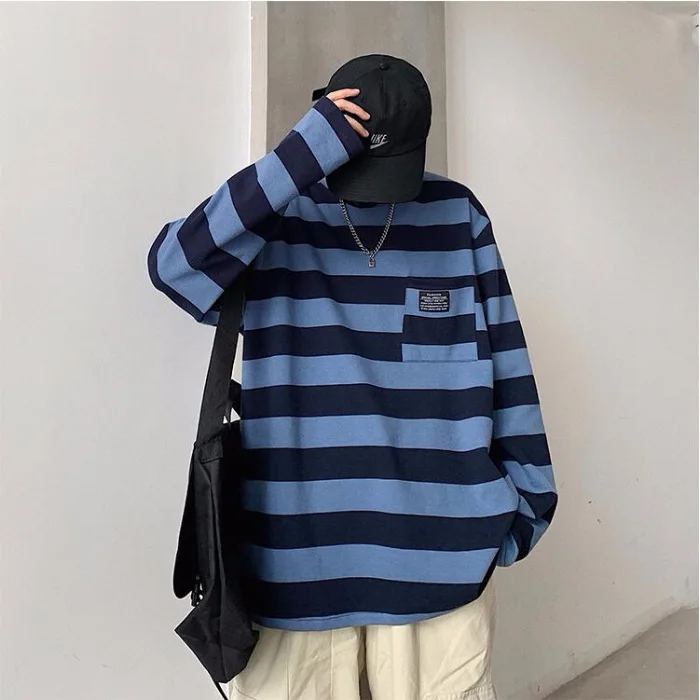 thumbnail image 1 of Camisetas de manga larga a rayas de primavera y otoño 2024 para mujeres y hombres, camisetas con cuello redondo, ropa de calle Harajuku, camisetas casuales holgadas para mujeres, 1 of 5
