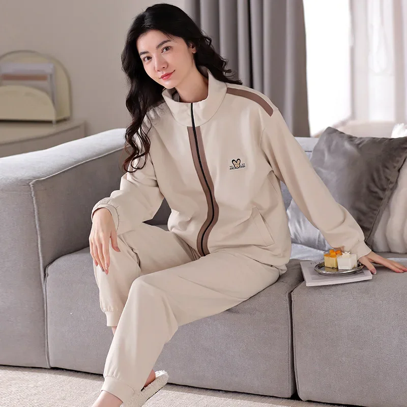 Outer Wear Homewear Cotton Women's Pajamas Set Spring and Autumn Long-sleeved Long Pants Outdoor Leisure Sportswear Joggers Suit