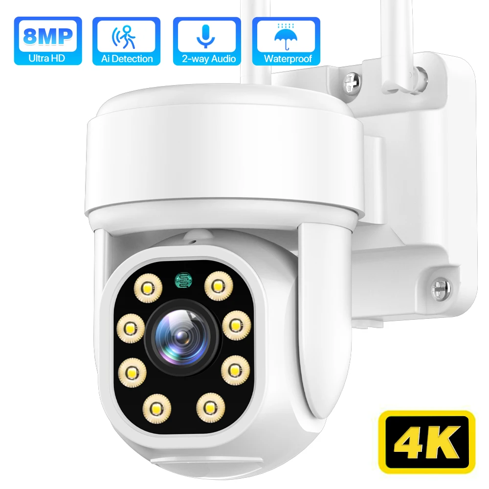 8MP 4K PTZ IP Camera WiFi Outdoor Ai Auto Tracking Security CCTV Camera 1080P HD Audio Video Surveillance Camera IPC360 Home APP