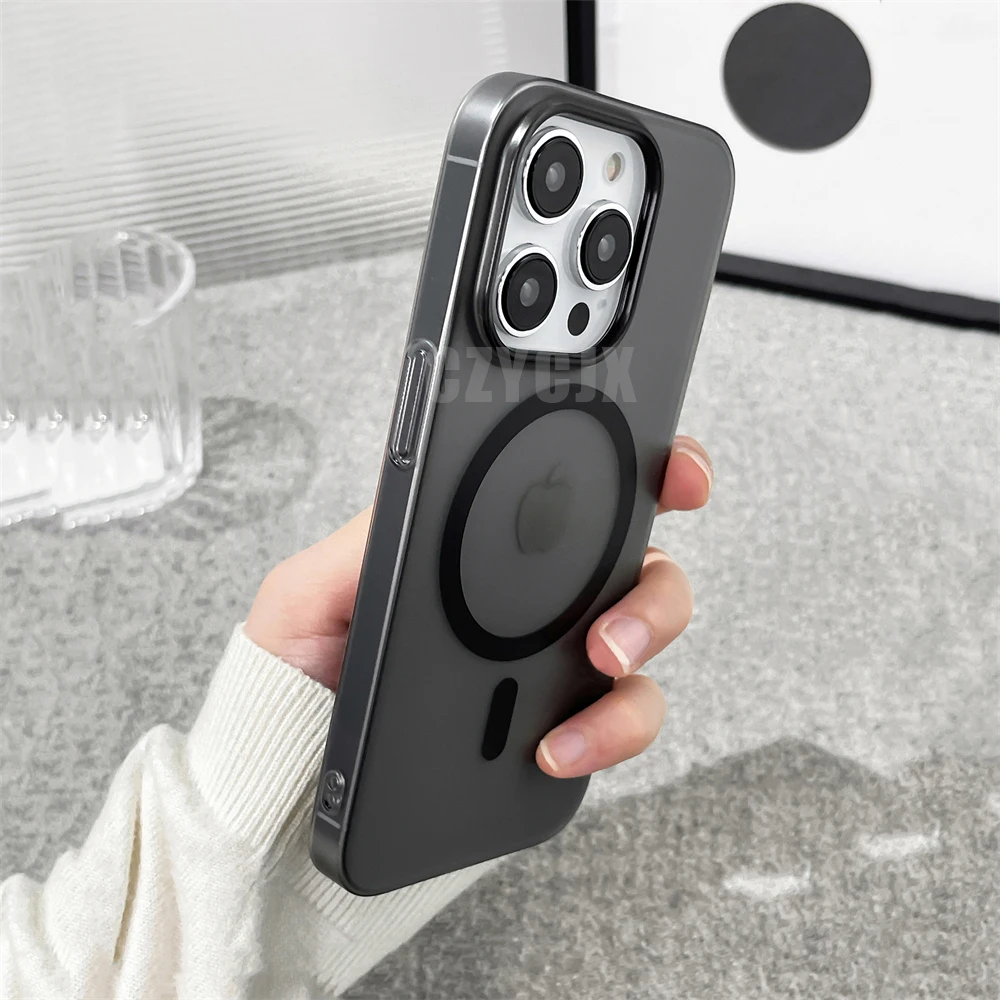 Ultra Thin Matte Magnetic Wireless Charging Clear Case - Shockproof Hard PC Cover