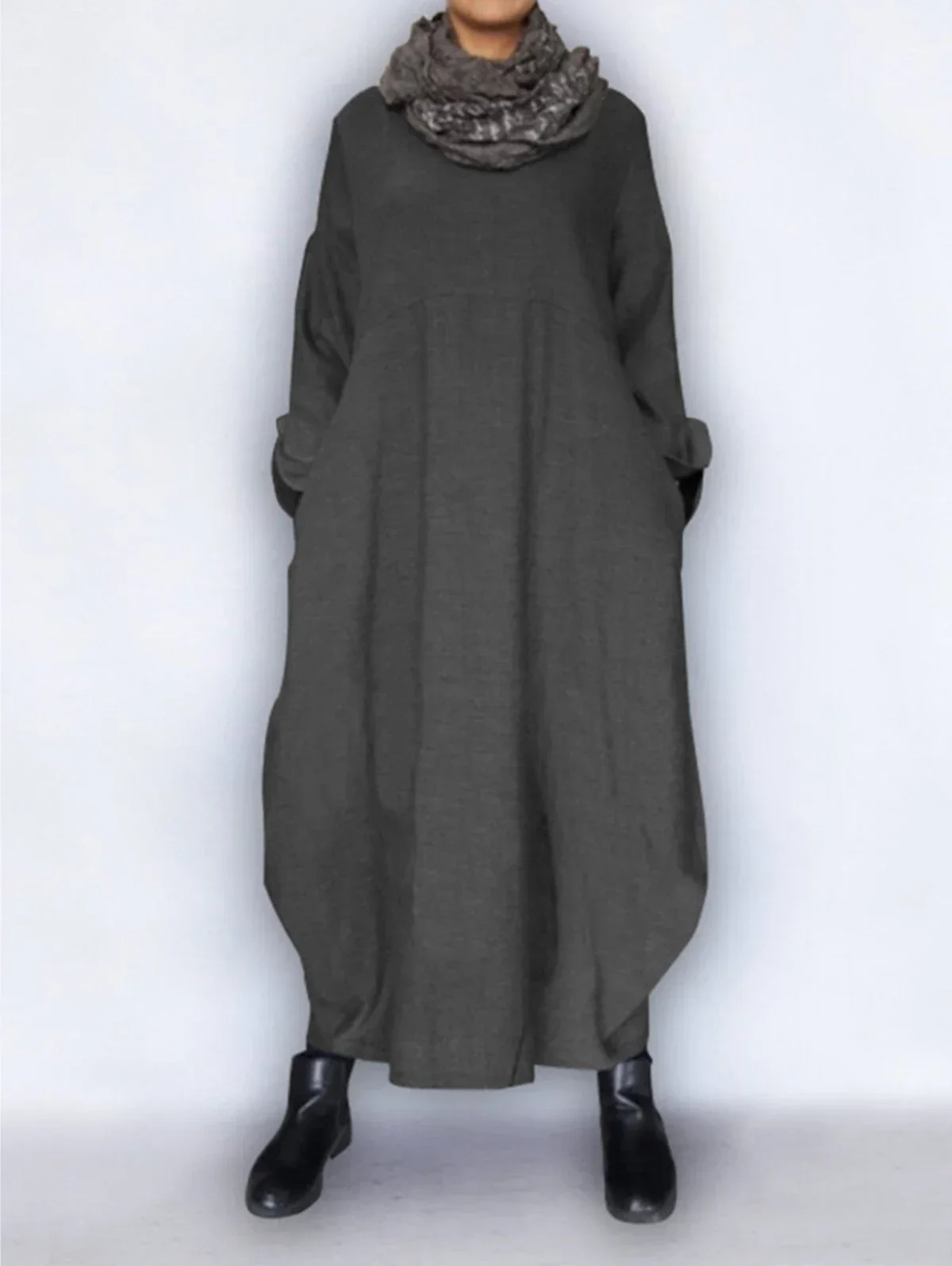 

Женское платье из хлопка и льна, прямой свободный рукав, осенний Повседневный винтажный асимметричный подол, модное женское длинное платье, халат Y2K