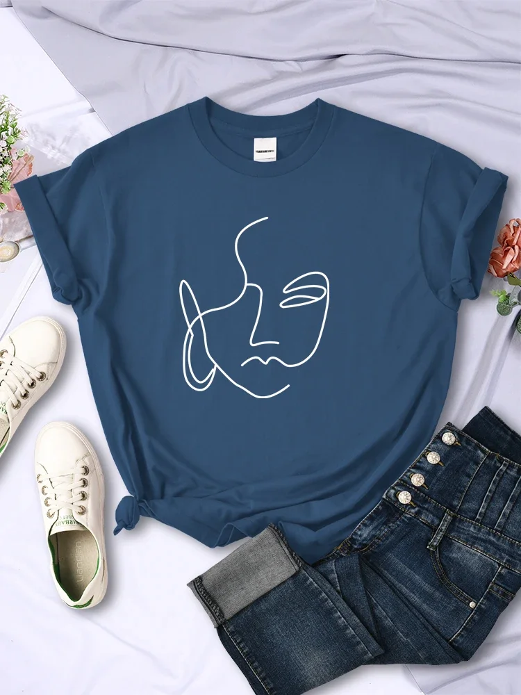 

Short Sleeve Print Clothing Women's T-Shirt Abstract Simple Stroke Face Prints Women Tshirts Sport Casual Street O-Neck Tops