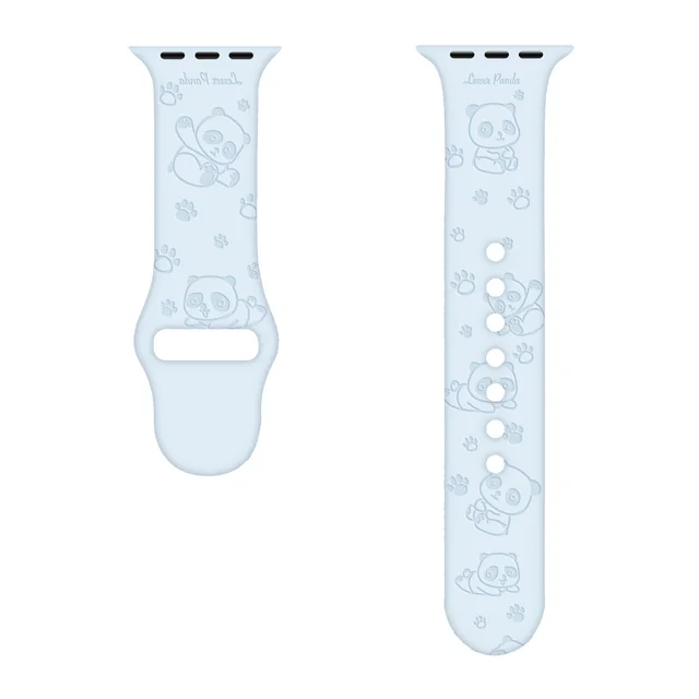 Sport Strap for Apple Watchband 44mm 40mm 38mm 42mm 41mm 45mm Printed Silicone Bracelet for iwatch series 7 6 5 4 3SE watch band panda-blue