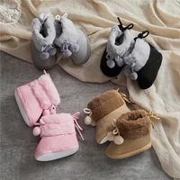 Suefunskry Toddler Baby Girls Boys Boots Winter Warm Soft Sole Fluffy Lace up Boots Cute Plush Pom Decoration Non Slip Shoes 2
