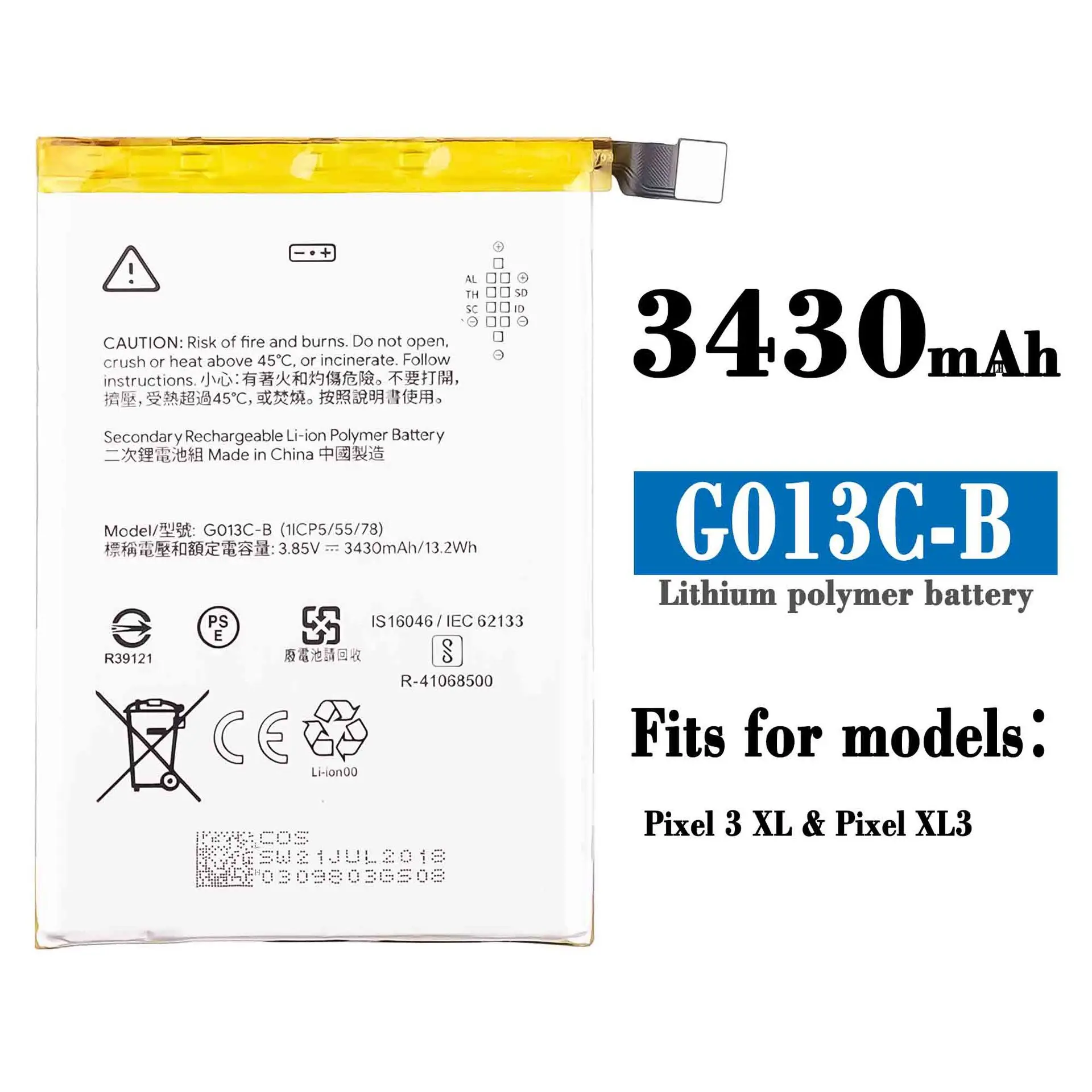 

Original 3430mAh G013C-B Battery For HTC Google Pixel 3 XL Li-ion Polymer Battery Original Core