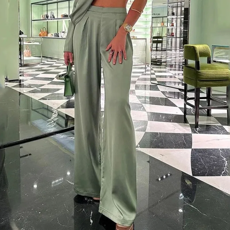 2024 Fashion Commuter Women's Elegance Hang Neck Oblique Shoulder Wipe Breast Sexy Crop Wide Leg Pants Pantsuit Two-piece Set