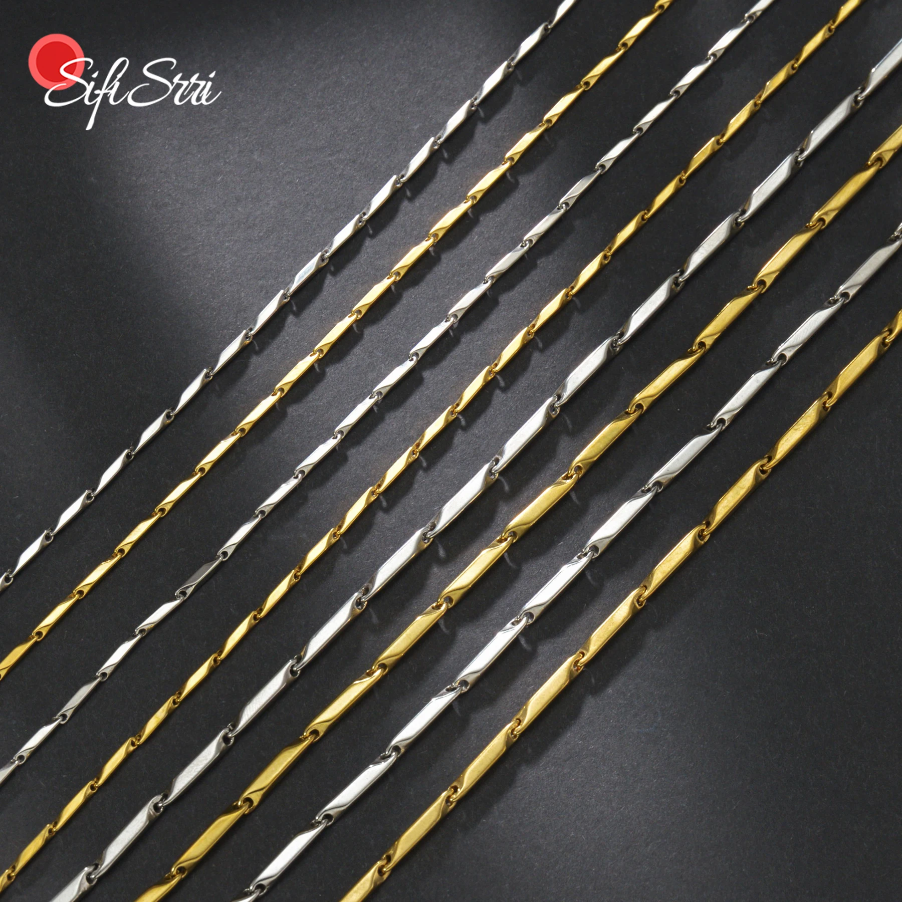 Sifisrri Punk Rhombus Chain Necklace For Men Women Stainless Steel Gold