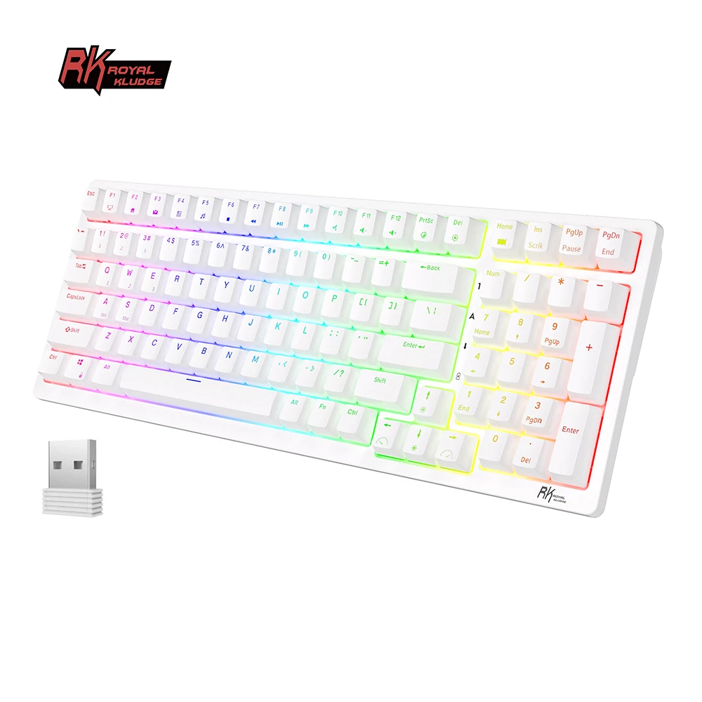 Royal Kludge RK98 RGB 2.4G Wireless Mechanical Gaming Keyboard Hot Swappable Bluetooth 5.0 with 2 USB Port pink computer keyboard