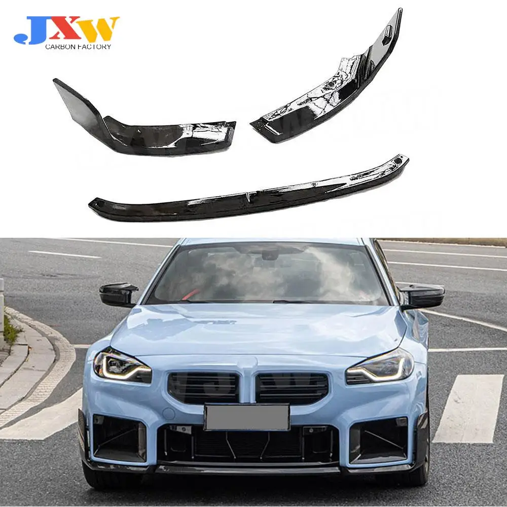 

3PCS ABS Glossy Balck Front Bumper Lip Splitter Spoiler Side Lower Splitters Car Body Kit For BMW M2 G87 Coupe 2023+ Carbon Look