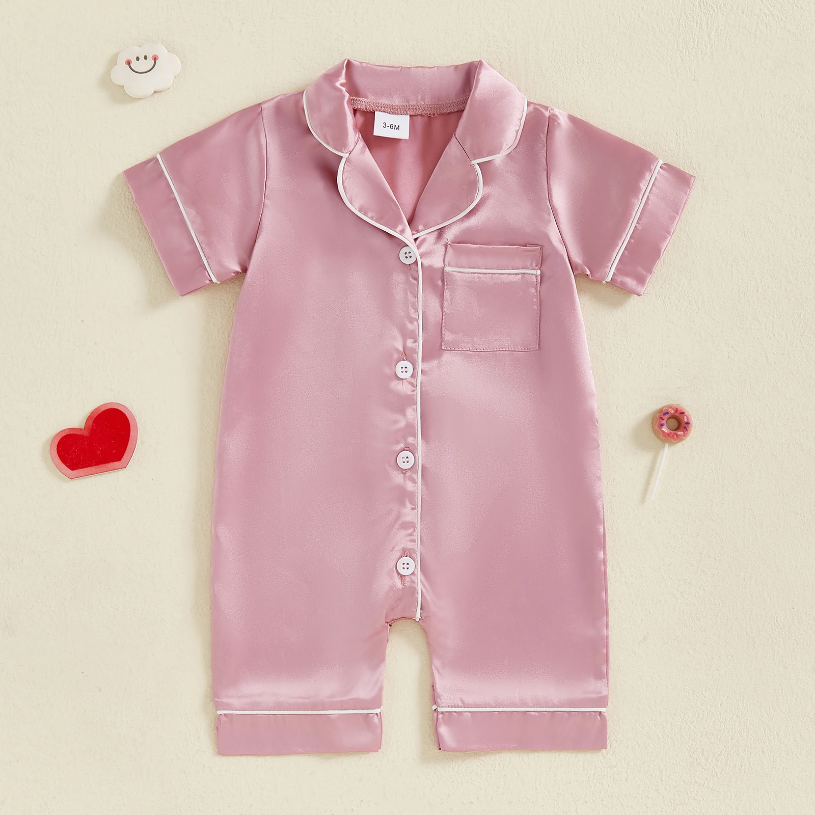 MISOWMNJOY Soft Satin Baby Boy Girl Pajama Summer Sleepwear Short Sleeve Button-up Shorts Jumpsuit Cute Toddler Loungewear