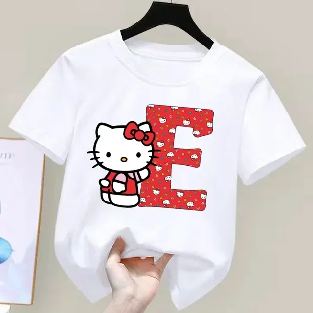 thumbnail image 1 of Camiseta de manga corta de algodón para niños con letras de la A a la Z de Hello Kitty Anime, camiseta suave de Sanrio Summer Girly Heart, regalo de cumpleaños kawaii, 1 of 5
