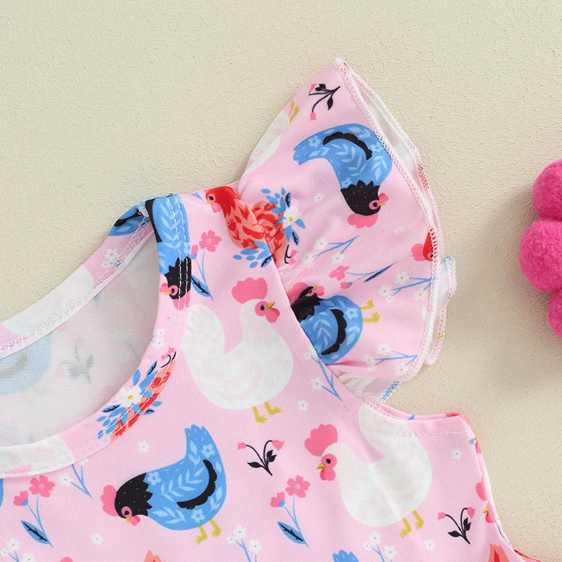 

Toddler Girls Dress Cartoon Print Round Neck Fly Sleeve Casual Dress Summer Fashion Princess Dress