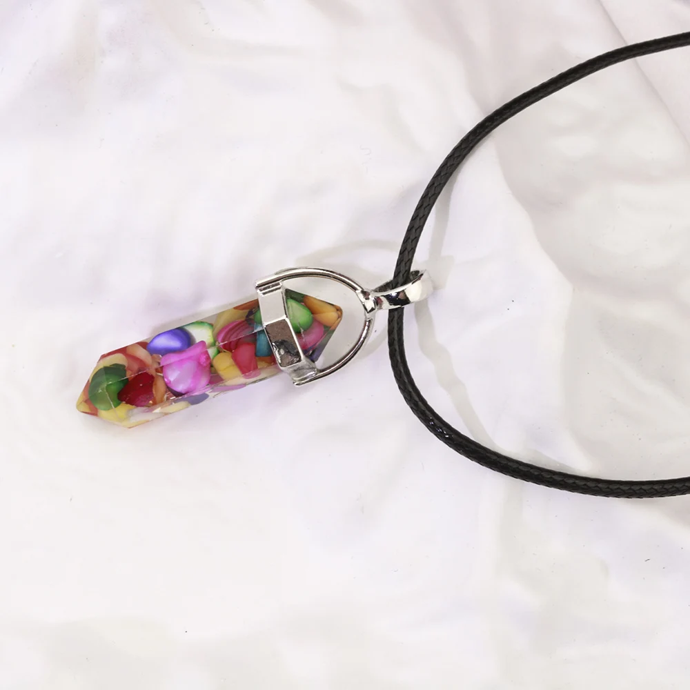 Resin Hexagonal Column Chakra Pendants  Healing Crystal Necklaces Men Women Jewellry