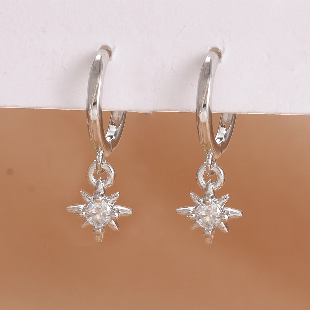Luxury Stainless Steel Star Dangle Earrings For Women Sparkling Zircons Geometric Ear Piercing Earring Fashion Jewelry aretes