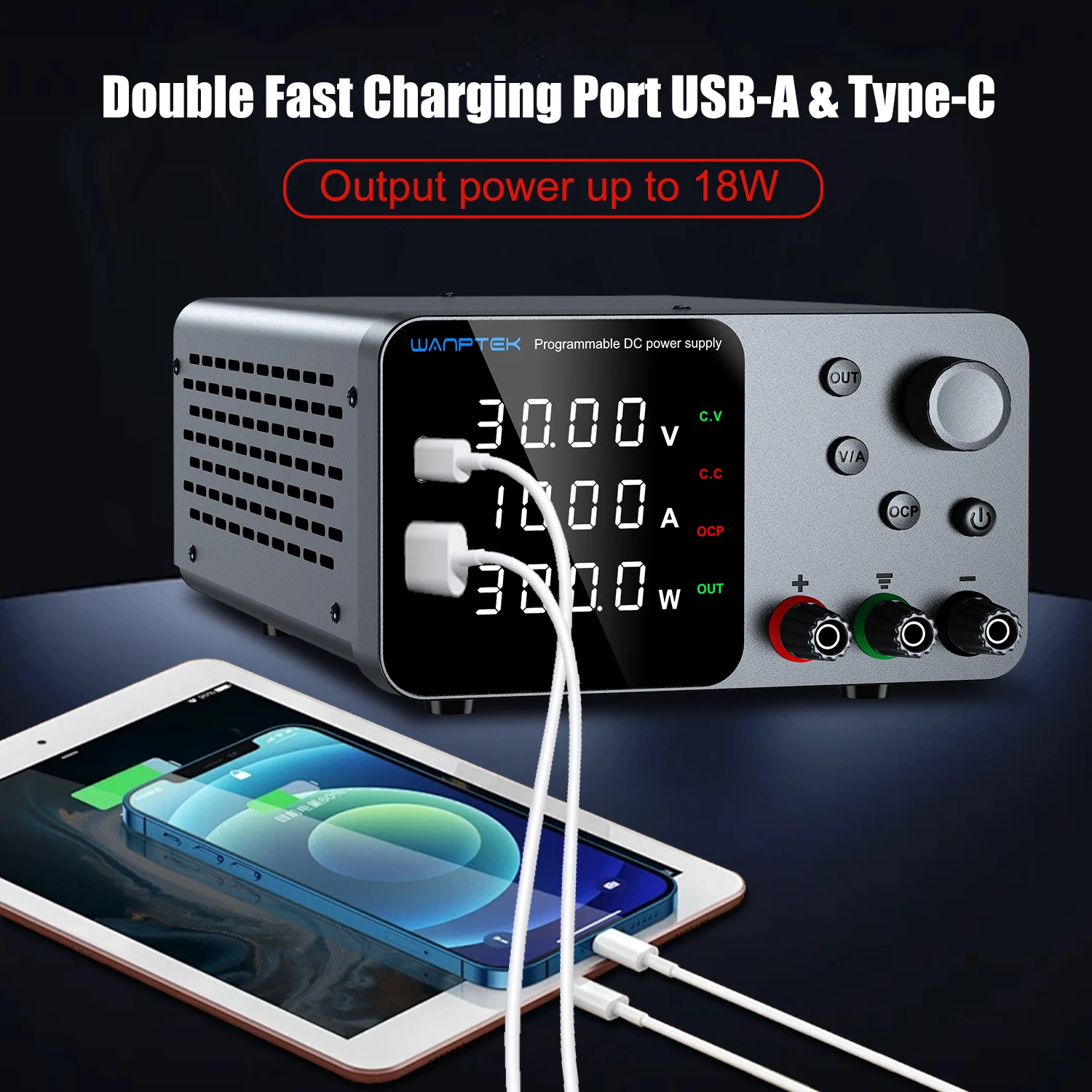 Wanptek Labor-Netzteil Einstellbar 30V10A 60V5A 120V3A mit USB-Ladefunktion Einstellbare Spannung und Strom Labor-Gleichstromversorgung – Detail 4