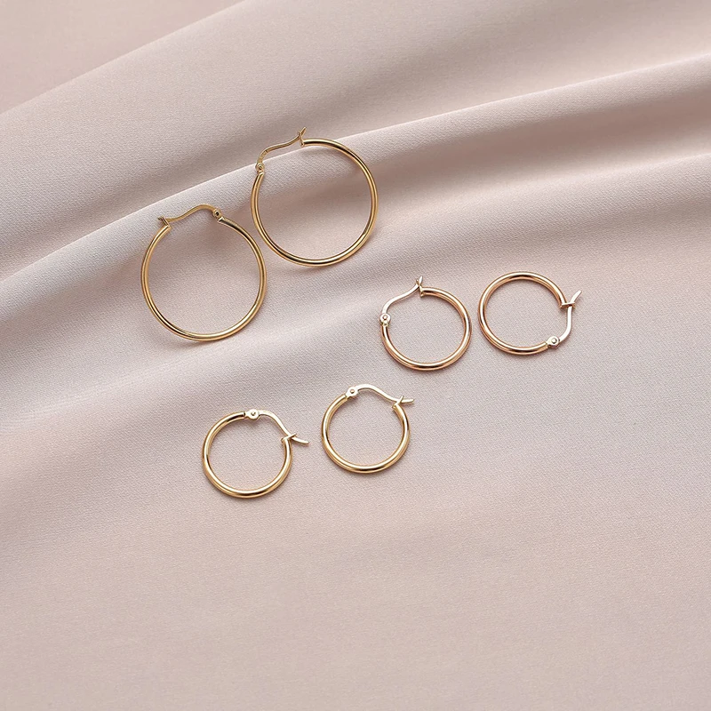 18K Gold 15-40mm Hoop Earrings for Women Italy Pure Au750 Gold Hollow Tube Earrings with Buckle Custom Jewelry Birthday Gift