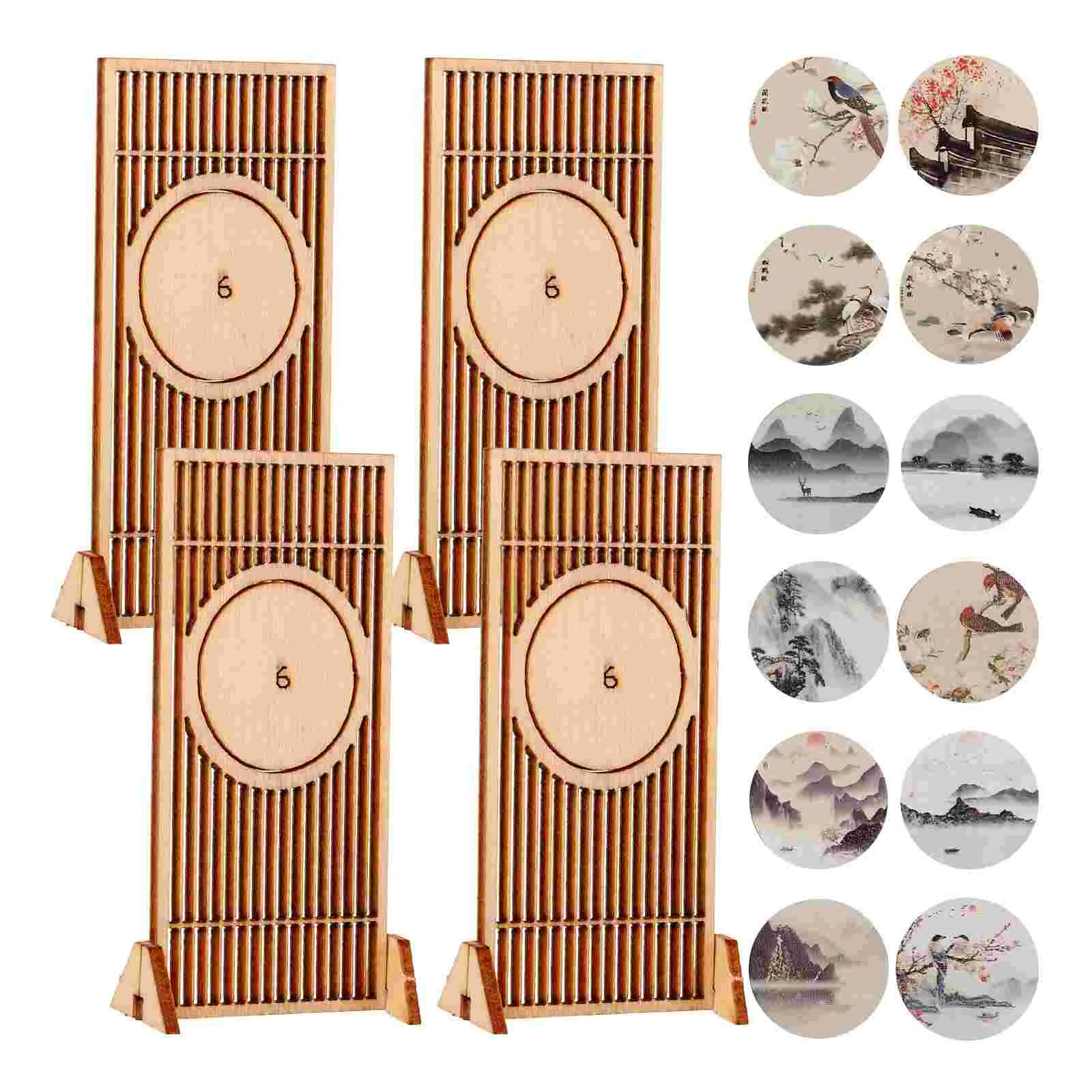 

1 Set Diy Miniature Chinese Style Panel Screen With Sticker for DIY Mini Folding Screen Decoration