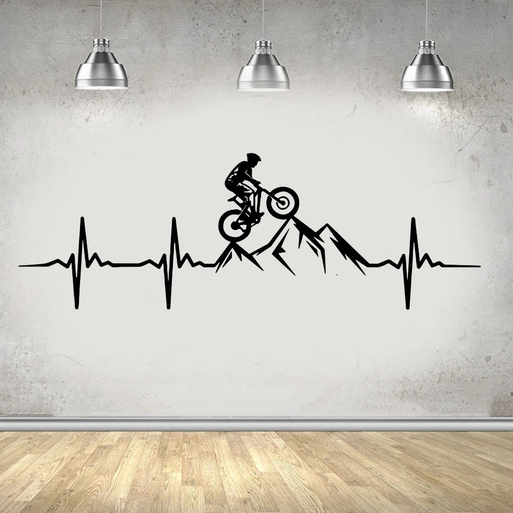 MTB Mountain Bike Heartbeat Wall Decal Living Room Bedroom Man Mountain Biker Downhill Bicycle