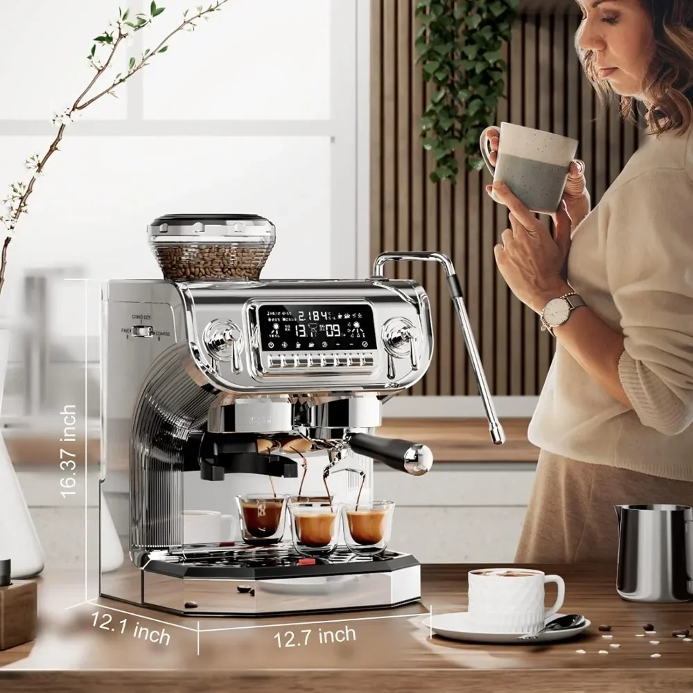 ith Milk Frother,Semi Automatic Coffee Machine with Grinder,Easy To Use Espresso Coffee Maker w