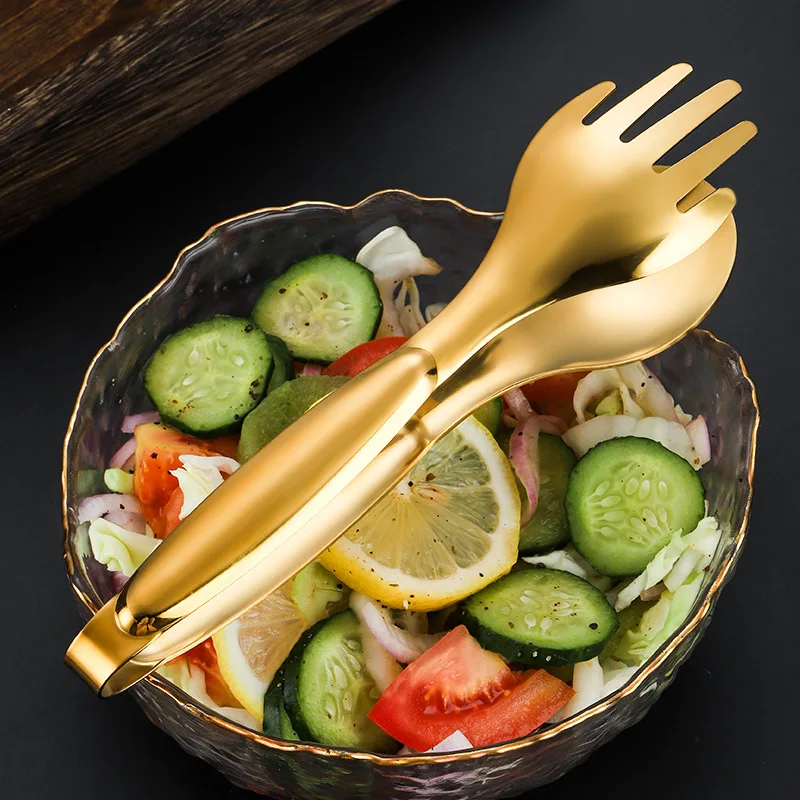 Stainless Steel Food Tongs Gold Thickened Buffet Food Kitchen Utensils Buffet Cooking Tools BBQ Clips Bread Steak Tong