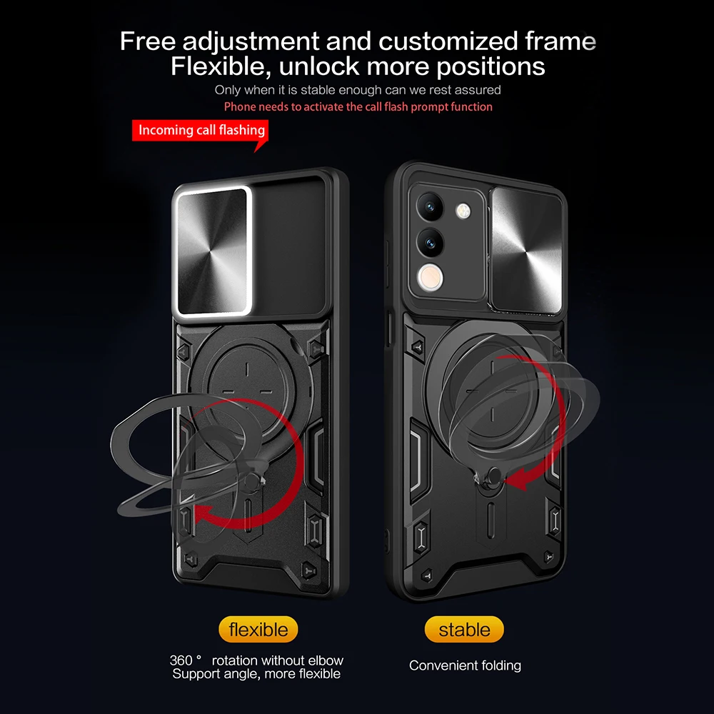 Carcasă de protecție antișoc pentru Vivo V29 Y200, cu fereastră de protecție pentru lentilă, pentru vivo v29 y200 v 29 y 200, suport inelar_voghion.com